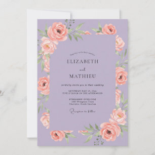 Mauve Salmon Ranunculus Eucalyptus Wedding Invitation