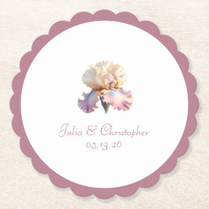 Mauve Scalloped Border, Blush Flower Wedding Paper Coaster