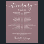 Mauve Schedule Wedding Itinerary Timeline<br><div class="desc">This stylish mauve and white wedding itinerary schedule timeline can be personalized with your wedding details in chic lettering on a dusty blue background. Designed by Thisisnotme©</div>