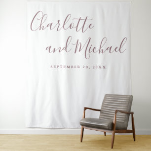 Mauve Script Wedding Photo Booth Backdrop Tapestry
