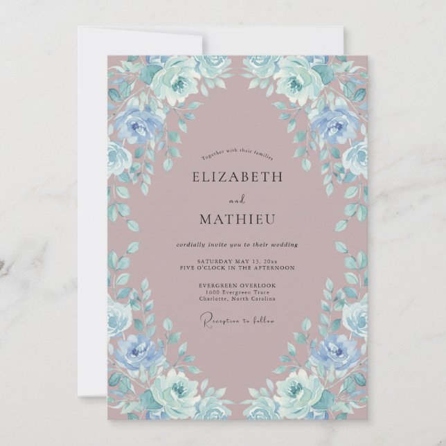 Mauve Serene Botanical Wedding Invitation (Front)