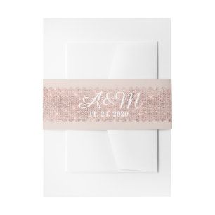Mauve Shimmering Scallop Tulle Monogram Wedding Invitation Belly Band