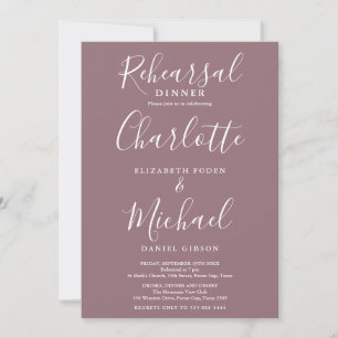 Mauve Signature Script Rehearsal Dinner Invitation