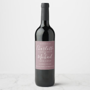 Mauve Signature Script Wedding Wine Label
