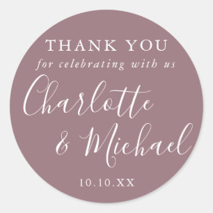 Mauve Signature Wedding Favour Thank You Classic Round Sticker
