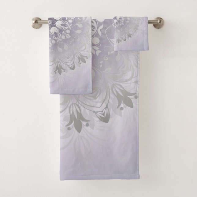 Mauve Silver Floral Mandala Bath Towel Set (Insitu)