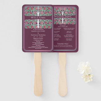 Mauve Silver Floral Sword Royal Wedding Program Hand Fan