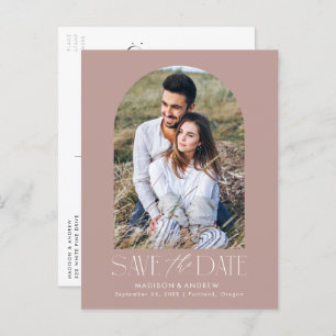 Mauve   Simple Modern Arch Photo Save the Date Announcement Postcard