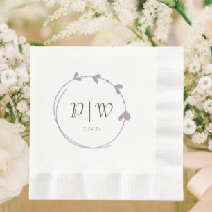 Mauve Simple Monogram Heart Wreath Wedding Napkin