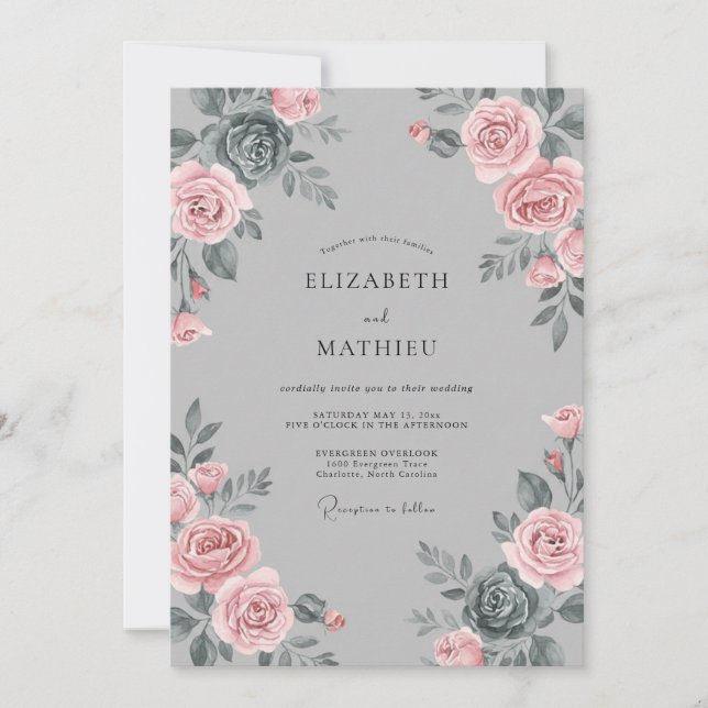 Mauve Slate Petal Wedding Invitation (Front)