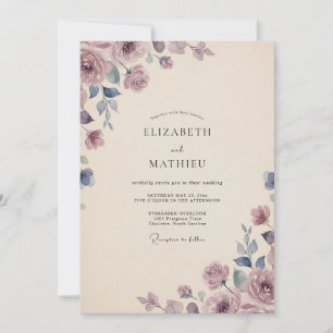 Mauve Slate Wildflower Wedding Invitation