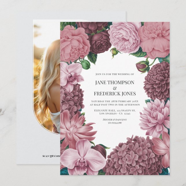 Mauve Smoke, Dusty Peony & Rosewater Clay Wedding Invitation (Front/Back)