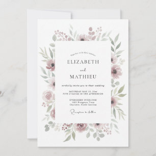 Mauve Soft Botanical Romance Wedding Invitation