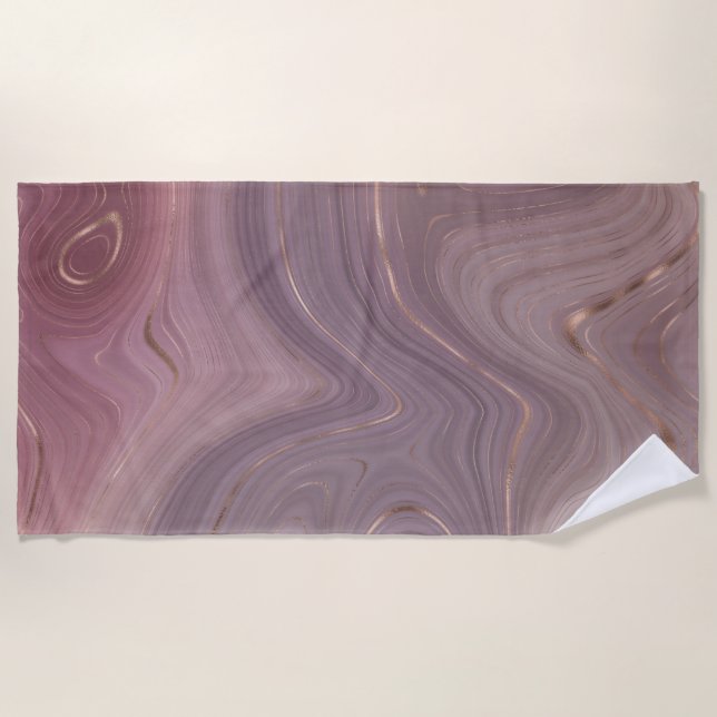 Mauve Strata | Dusty Pink and Rose Gold Agate Beach Towel (Front)