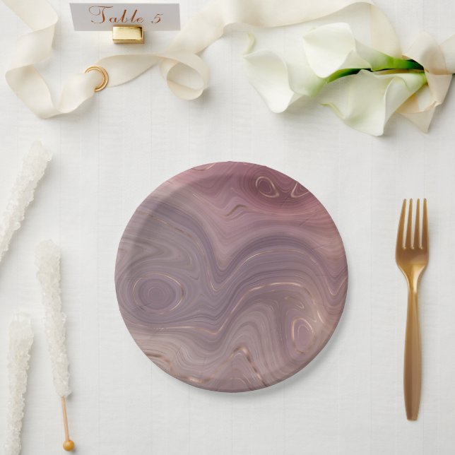 Mauve Strata | Dusty Pink and Rose Gold Agate Paper Plate (Wedding)