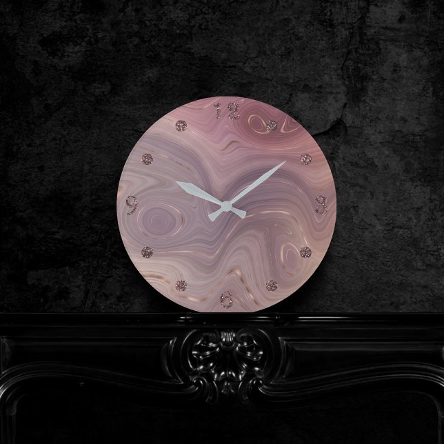 Mauve Strata | Dusty Pink and Rose Gold Agate Round Clock (Creator Uploaded)