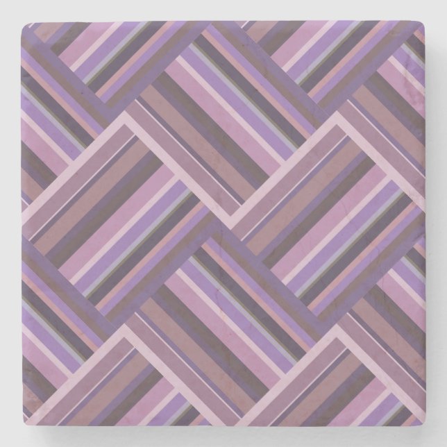 Mauve stripes diagonal weave pattern stone coaster (Front)