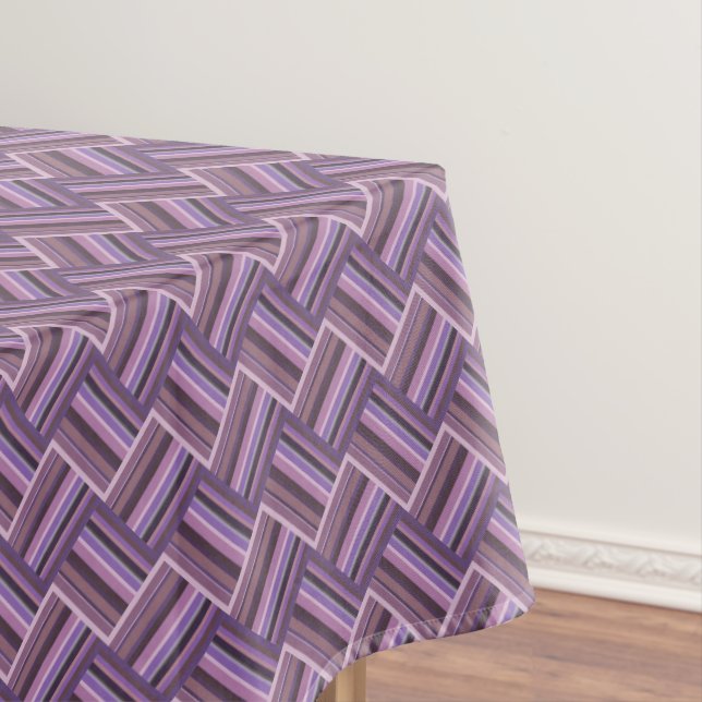Mauve stripes diagonal weave pattern tablecloth (In Situ)