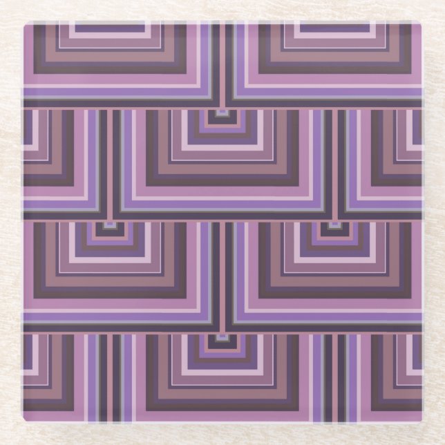 Mauve stripes square scales pattern glass coaster (Front)