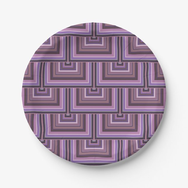 Mauve stripes square scales pattern paper plate (Front)