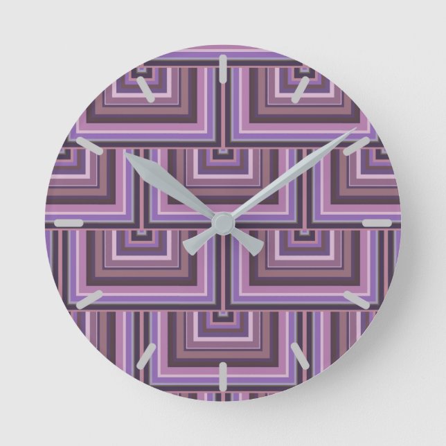 Mauve stripes square scales pattern round clock (Front)