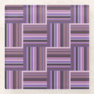 Mauve stripes weave pattern glass coaster