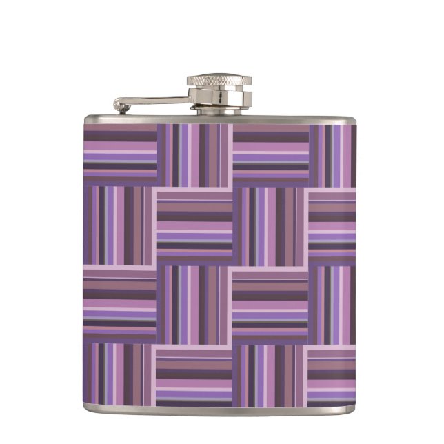 Mauve stripes weave pattern hip flask (Front)