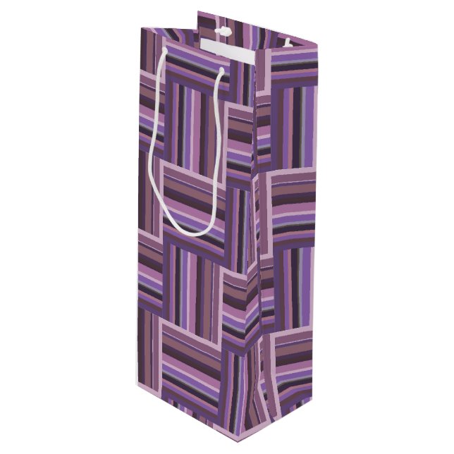 Mauve stripes weave pattern wine gift bag (Front Angled)
