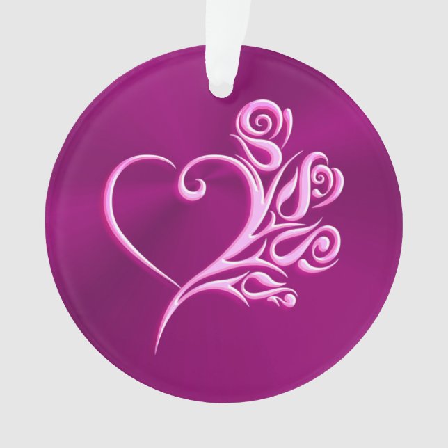 Mauve Stylized Heart and Roses, embossed-effect Ornament (Front)