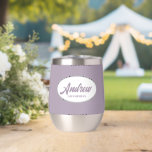 Mauve Stylized Name Wedding Groomsman<br><div class="desc">Gift your wedding groomsman with this trendy and personalized,  stainless steel wine tumbler with his name in stylized script inside a white,  oval design. Background colour and script is mauve. Personalize your wine tumbler by editing and replacing name with desired name. Available in many,  popular wedding colour schemes.</div>