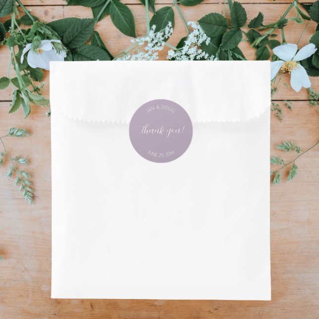 Mauve Stylized Wedding Thank You Classic Round Sticker (In Situ Wedding)