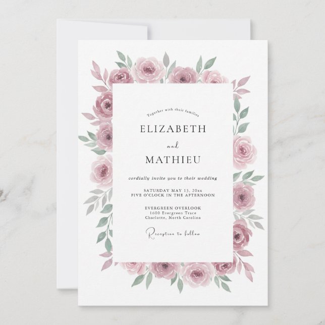 Mauve Subtle Watercolor Wedding Invitation (Front)