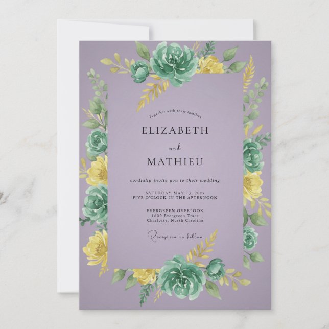 Mauve Succulent Arch Eucalyptus Wedding Invitation (Front)