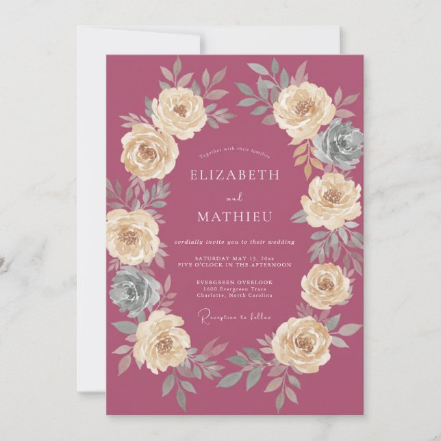 Mauve Sumptuous Autumnal Wedding Invitation (Front)