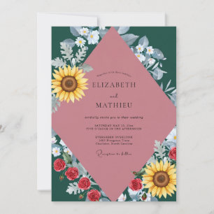 Mauve Sunflower Eucalyptus Wedding Invitation