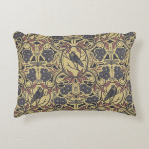 Mauve, Tan & Gray Crow & Dragonfly Floral Accent Pillow