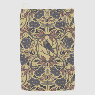 Mauve, Tan & Gray Crow & Dragonfly Floral Golf Towel