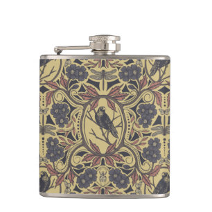 Mauve, Tan & Grey Crow & Dragonfly Floral Hip Flask