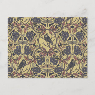 Mauve, Tan & Grey Crow & Dragonfly Floral Postcard