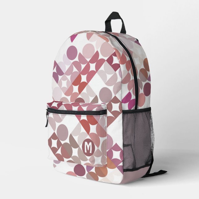  Mauve Taupe Blush Peach Pink Midcentury Pattern Printed Backpack (Back Corner Right)