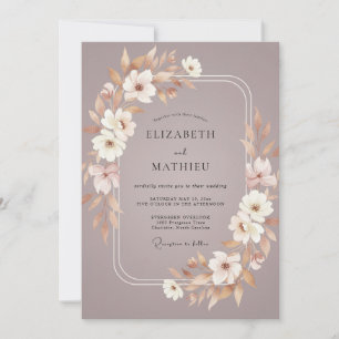 Mauve Taupe Leafy Wedding Invitation