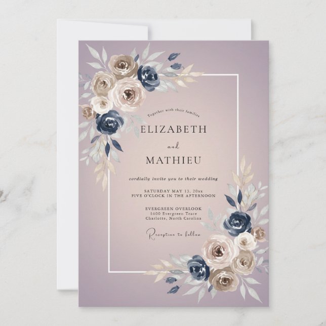 Mauve Taupe Rose Wedding Invitation (Front)