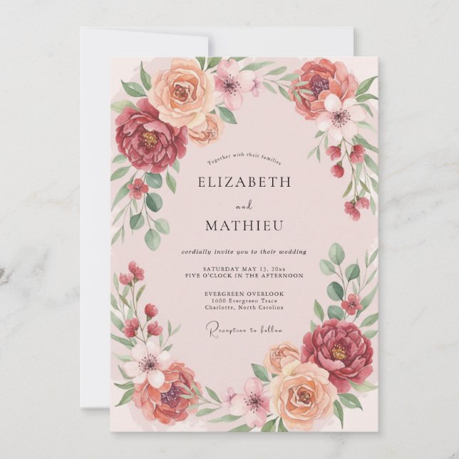 Mauve Terracotta Leafy Wedding Invitation (Front)