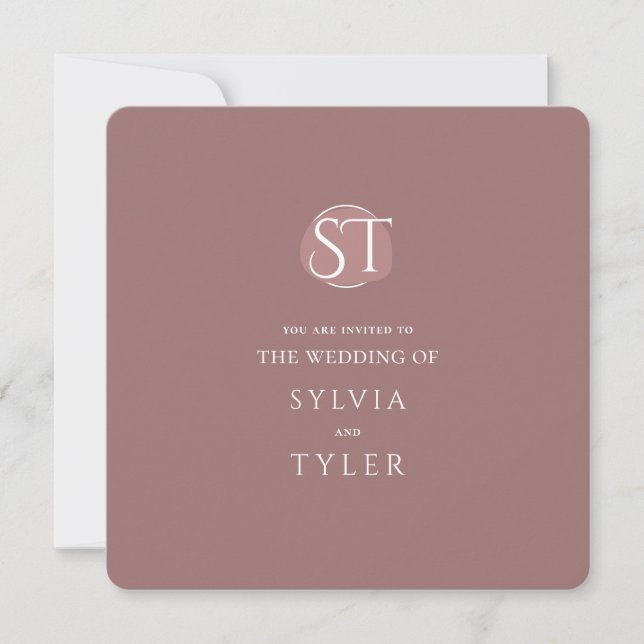 Mauve Typography Crest Monogram Wedding Invitation (Front)