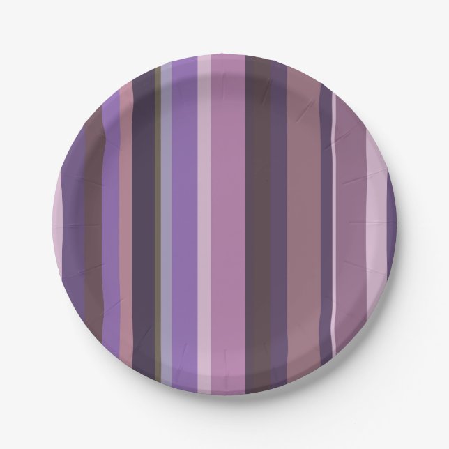 Mauve vertical stripes paper plate (Front)