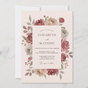 Mauve Vintage Botanical Floral Wedding Invitation