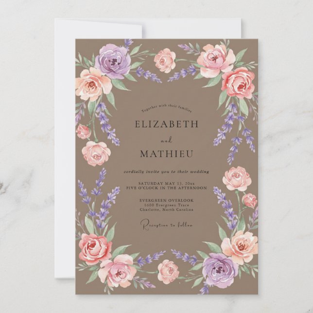 Mauve Violet Wreath Wedding Invitation (Front)