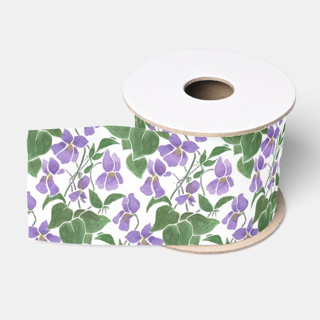 Mauve Violets Floral Custom Grosgrain Ribbon (Spool)