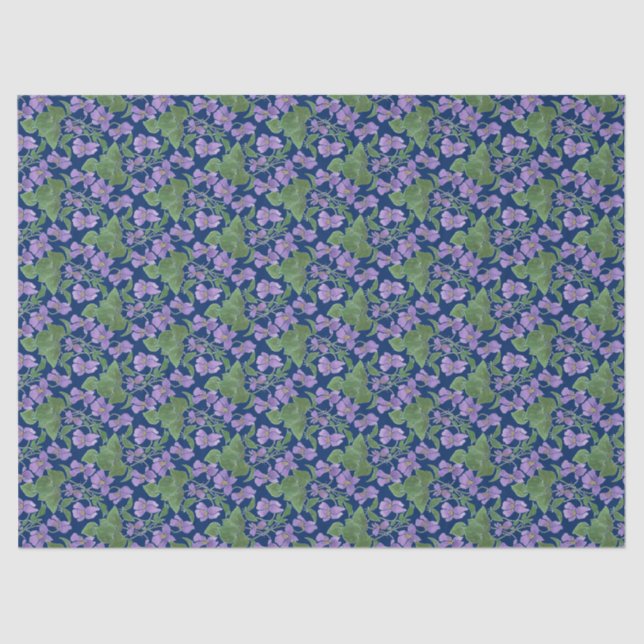 Mauve Violets on Navy Floral Custom Tissue Paper (Front)
