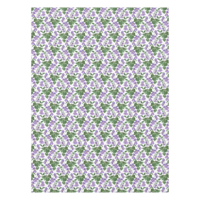 Mauve Violets on White Floral Custom Tablecloth (Front)